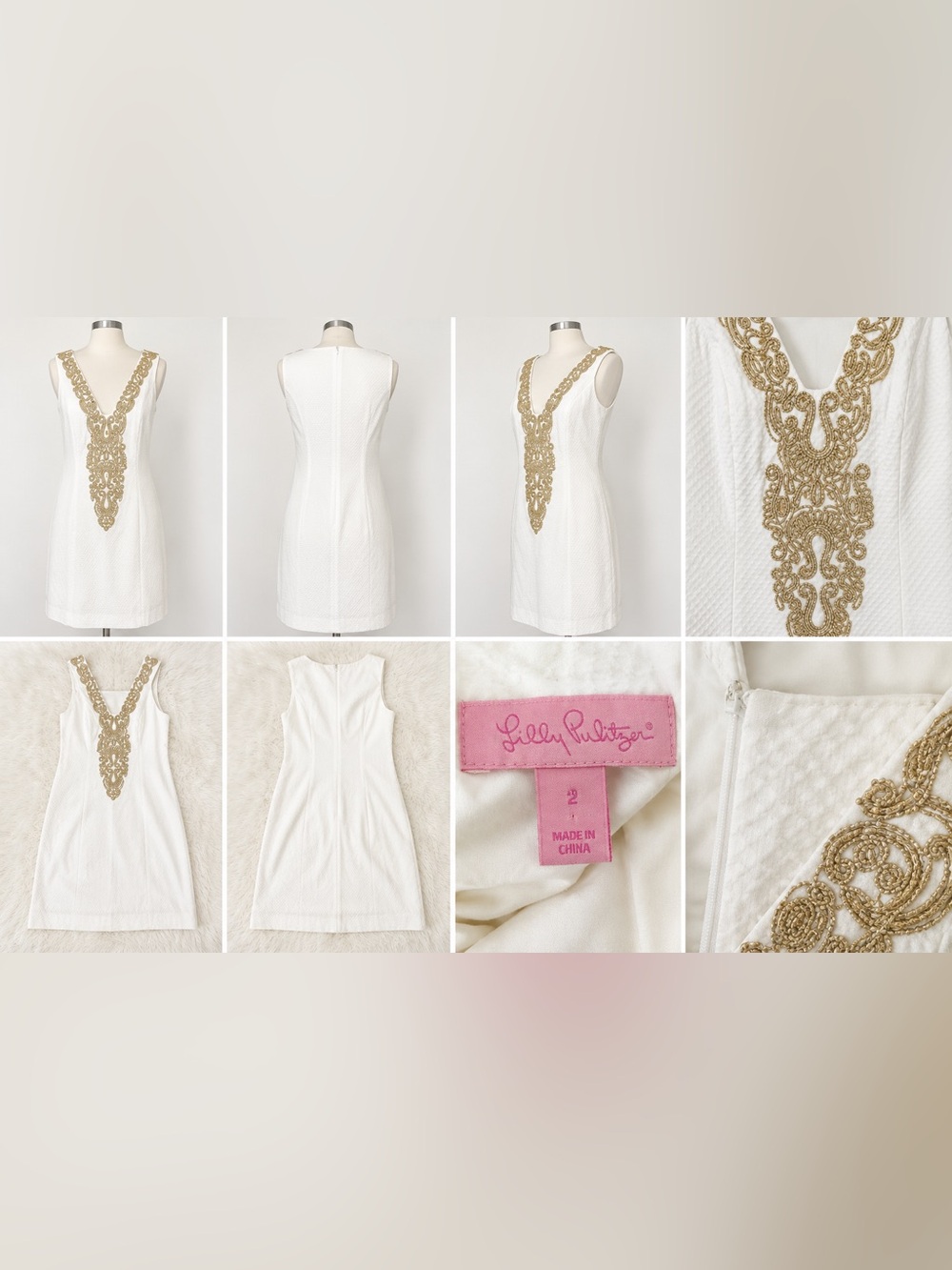 Lilly Pulitzer White Midi Dress with Gold Embellishment